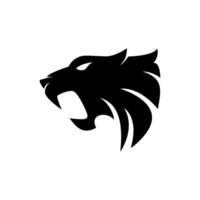 black panther head in silhouette roaring abstract logo vector