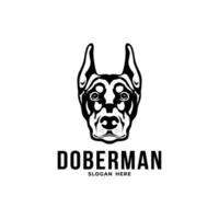 black and white doberman dog head logo vector