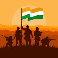 illustration of Indian soldiers with flag vector