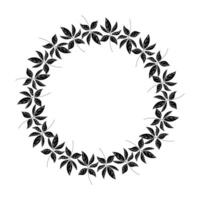 Isolated round wreath composed of abstract leaves in black color featuring white veins, designed in a modern minimal flat style on white background. vector