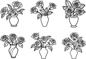 Roses in vases with white background vector