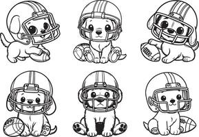 Cute Black and White Puppy Silhouette Illustration Line Art Bundle Set for Coloring Page vector