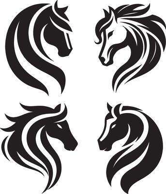 Horse Head Tribal Art Minimalist Black and Grey Style