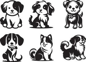 Cute dog silhouette art bundle set vector