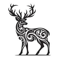 Decorative Deer in Tribal Abstract Pattern line Art vector