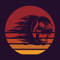 Dark Skull Illustration with Gradient Stripes Retro Gothic Design, Vintage Horror Tattoo Art vector