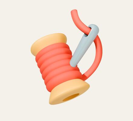 3D illustration of thread spool with needle
