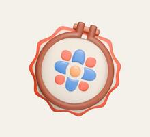 3D embroidery hoop with floral design vector