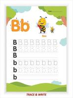 B for bee alphabet letters trace and write for kids vector