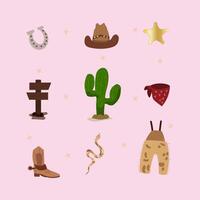 CUTE CARTOON STYLE RODEO ELEMENTS vector