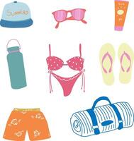 Colorful Summer Beach Essentials Element Set vector