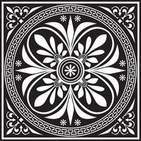 black monochrome classic Greek square ornament. Rectangle of Ancient Greece and Roman Empire. Byzantine painting of walls, floors and ceilings, Decoration of European palaces. vector
