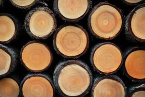 Stacked Wood Logs Showcasing Natural Timber Grain and Forestry Resource, Nature's Building Blocks. photo