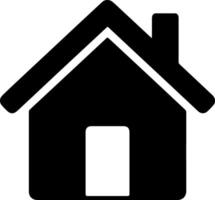 Simple black house icon with a white door and chimney silhouette vector
