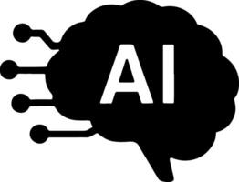 Black ai brain silhouette with circuits and white text vector