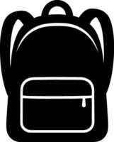 Simple black backpack icon with front pocket and straps silhouette vector