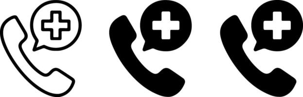 Medical emergency call icon with red glow and silhouette variations vector