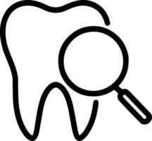 Magnifying glass over tooth icon for dental examination silhouette vector