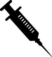 Black silhouette of a medical syringe with a sharp needle and measurement markings vector
