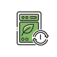 A green leaf icon with a computer and a green arrow vector