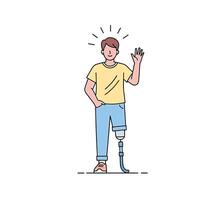 A man with a prosthetic leg standing with his hand up vector