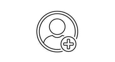A black and white line icon of a person with a plus sign vector