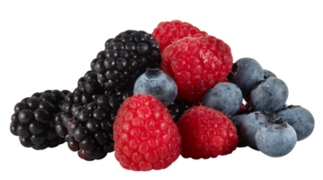 Fresh blackberries, blueberries, raspberries cut out isolated transparent background png