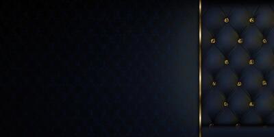 An elegant dark blue tufted leather background with gold accents. photo