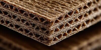 Detailed view of stacked corrugated cardboard, showcasing its unique pattern and texture. photo