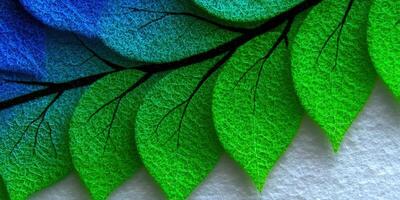 A beautiful image showing a close-up of lush green leaves and a gradient blue background. photo