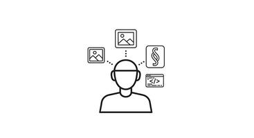 A line drawing of a person with a phone and a computer vector