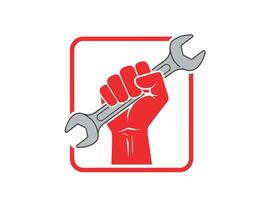 A hand holding a wrench in a red frame vector
