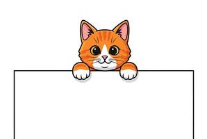 A cartoon cat peeking over a blank sign vector