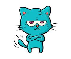 A cartoon blue cat with angry eyes vector