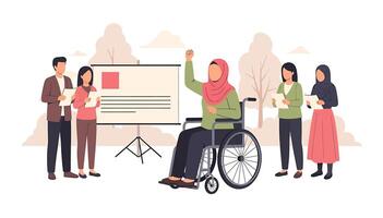 A group of people with a woman in a wheelchair vector