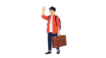 A man with a suitcase waving vector