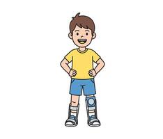 A cartoon boy with a broken leg vector