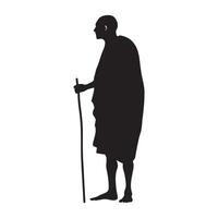 Elderly Tribal man stand pose with a stick silhouette illustration vector