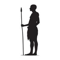 Tribal man with a spear silhouette illustration vector