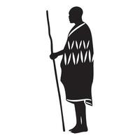 Tribal man with a stick silhouette illustration vector