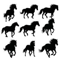 Set of Black Horse Silhouettes Running and Galloping Illustration for Design and Art Projects vector