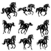 Set of Black Silhouette Running Horses Illustration for Logo, Tattoo, and Design Projects vector