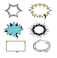 Hand drawn cartoon speech bubble collection with retro explosion elements and blank comic frames vector