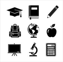 Educational Tools and School Supplies Icon Collection in Black Silhouette Style vector