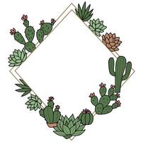 Desert Cactus Succulent Diamond Frame Botanical Border Illustration vector