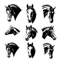 Set of Nine Horse Head Silhouette Illustrations for Logos, Prints, and Design Projects vector