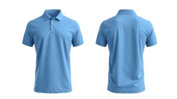 Blue short sleeve Polo t-shirt in front and back view, mockup isolated on the transparent background png