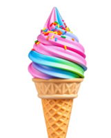 Rainbow ice cream scoop on waffle cone isolated on the transparent background. png