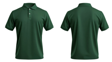 Dark green short sleeve Polo t-shirt in front and back view, mockup isolated on transparent background png