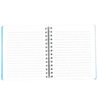 Open spiralbound notebook with blank lined pages isolated on the transparent background. png